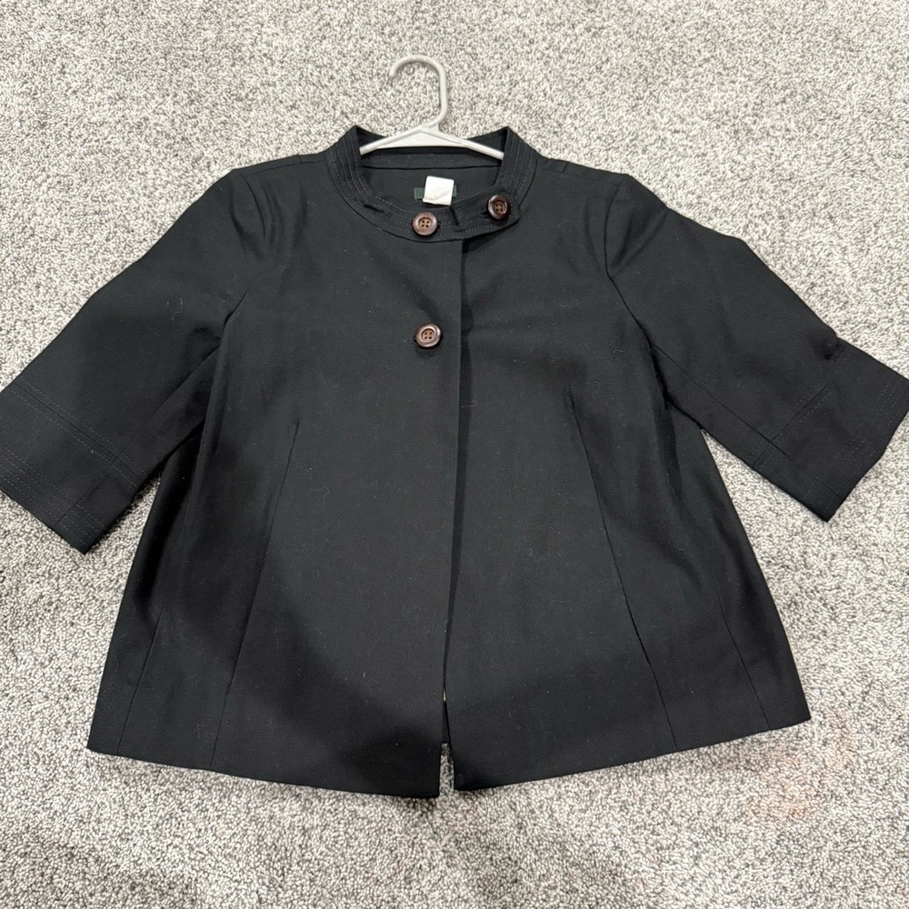 J.CREW Button Collar Swing Cotton Canvas Jacket Silk Lined Black Women’s US 4